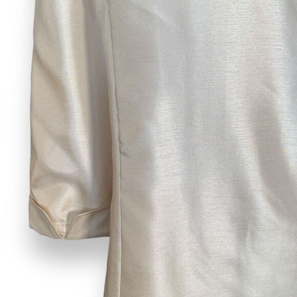 Chicos Blazer Jacket Metallic Golden Ecru Open Front Longline Wedding Guest - Picture 5 of 9